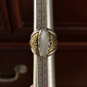 Silver and Brass Ring with Mother of Pearl - size 7